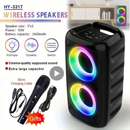 Karaoke Radio FM Bluetooth Speaker Portable Wireless with Microphone Lamp Machine Caixa De Som Sound Box Music Subwoofer LED TWS