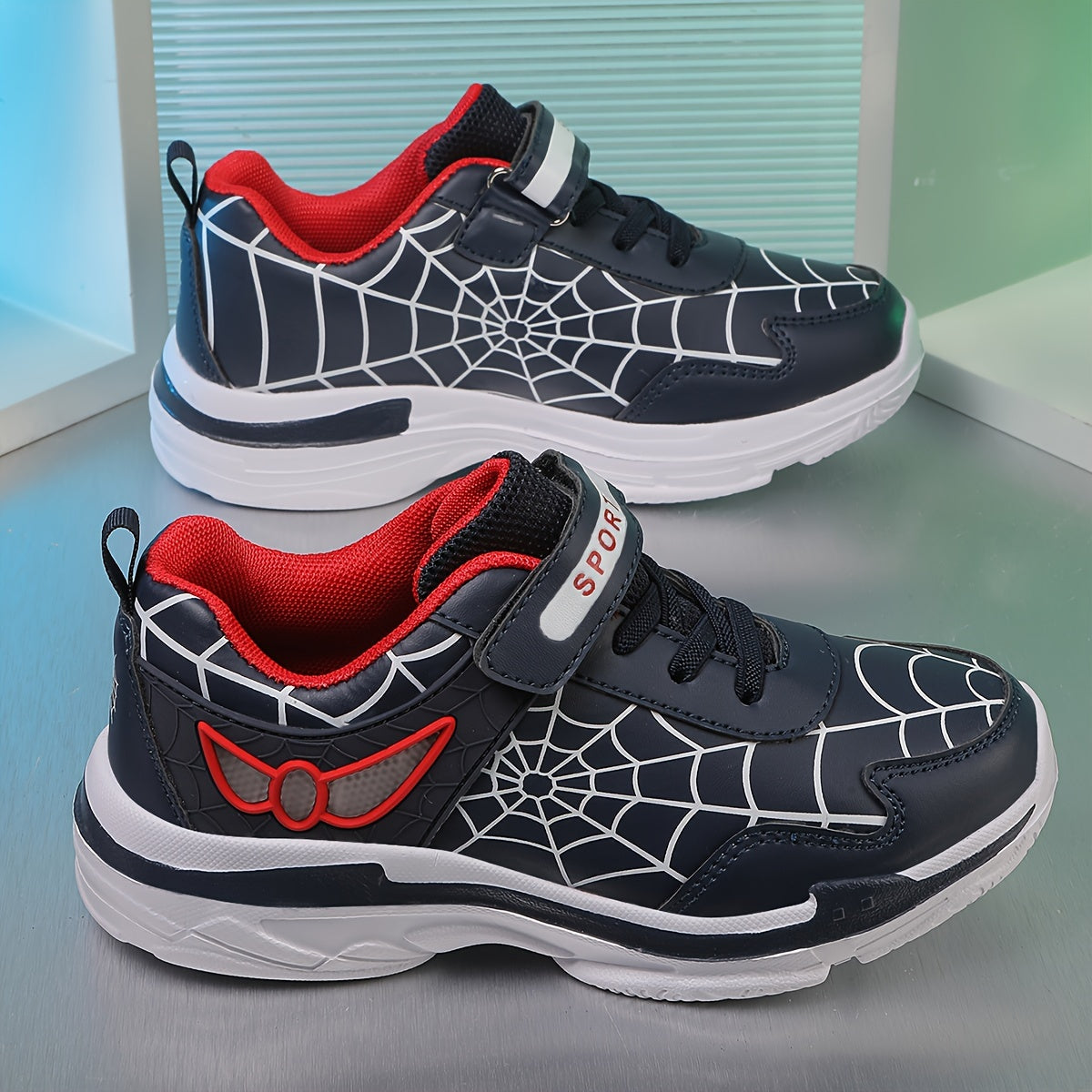 Kids Fashion Sneakers Breathable Lightweight Sport Casual Shoes with Cartoon Spider Web Design, Closure, Low Top PU and Fabric for Boys and Girls – Versatile All-Season Footwear for Outdoor Activities Beauty World Shop
