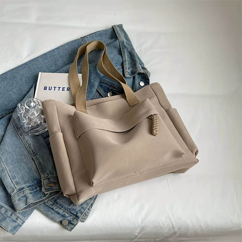 Nylon Tote Bag with Multiple Pocket Lightweight Foldable Design for Office Commute Shopping Fitness Storage Handbag Shoulder Bag