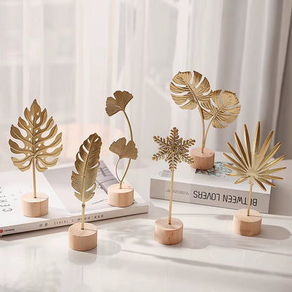 1Pcs Golden Ginkgo Leaf Feather Metal Model Figurines Manual Desktop Crafts Ornaments Photo Props Statues Sculptures Home Decor