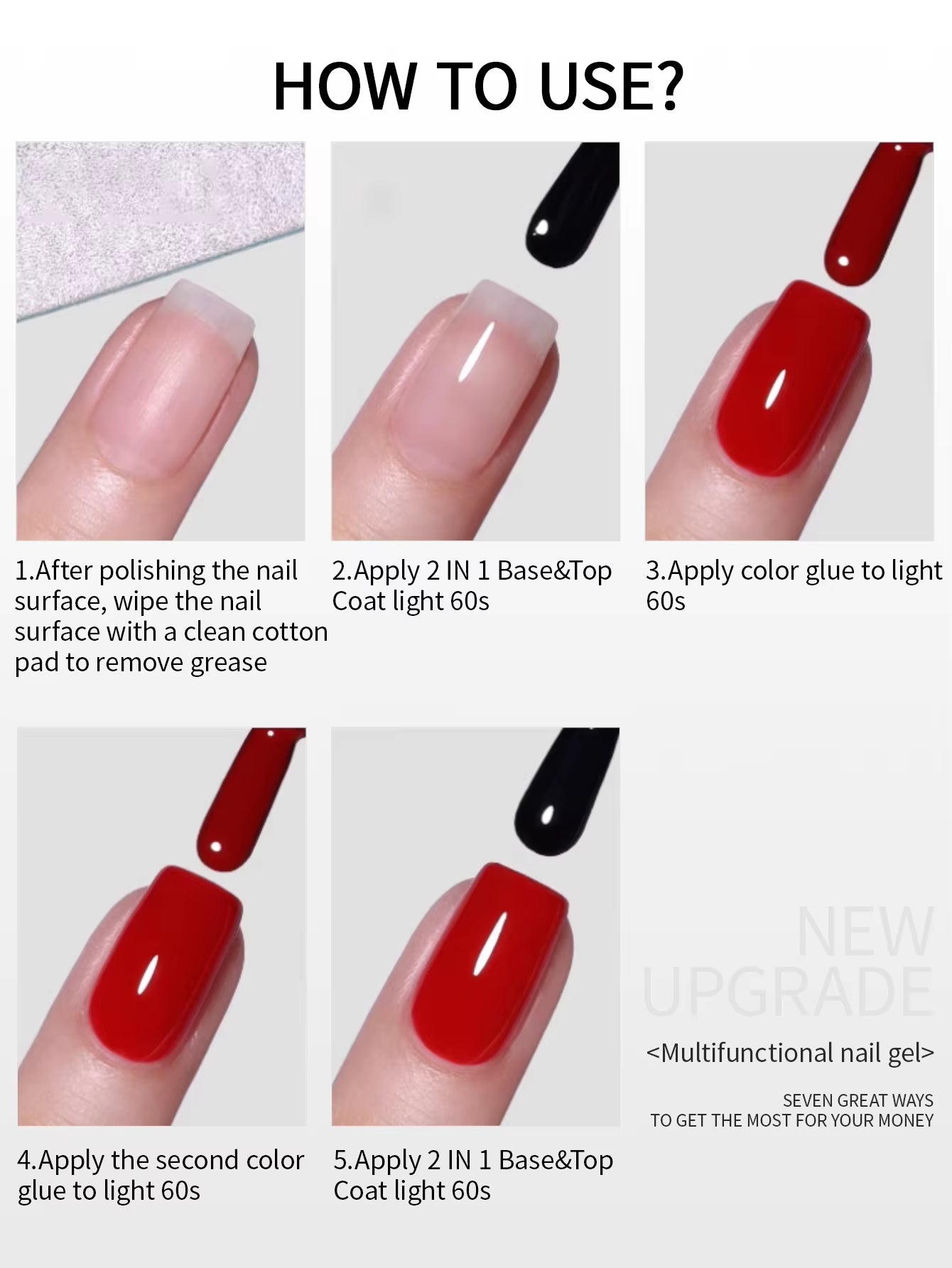 RS NAIL 2 in 1 No Wipe Top Coat and Base Coat Gel Nail Polish Multifunctional Base Gel Semi-Permanent Soak off Gel Nail Lacquer