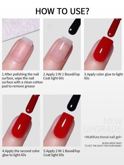 RS NAIL 2 in 1 No Wipe Top Coat and Base Coat Gel Nail Polish Multifunctional Base Gel Semi-Permanent Soak off Gel Nail Lacquer