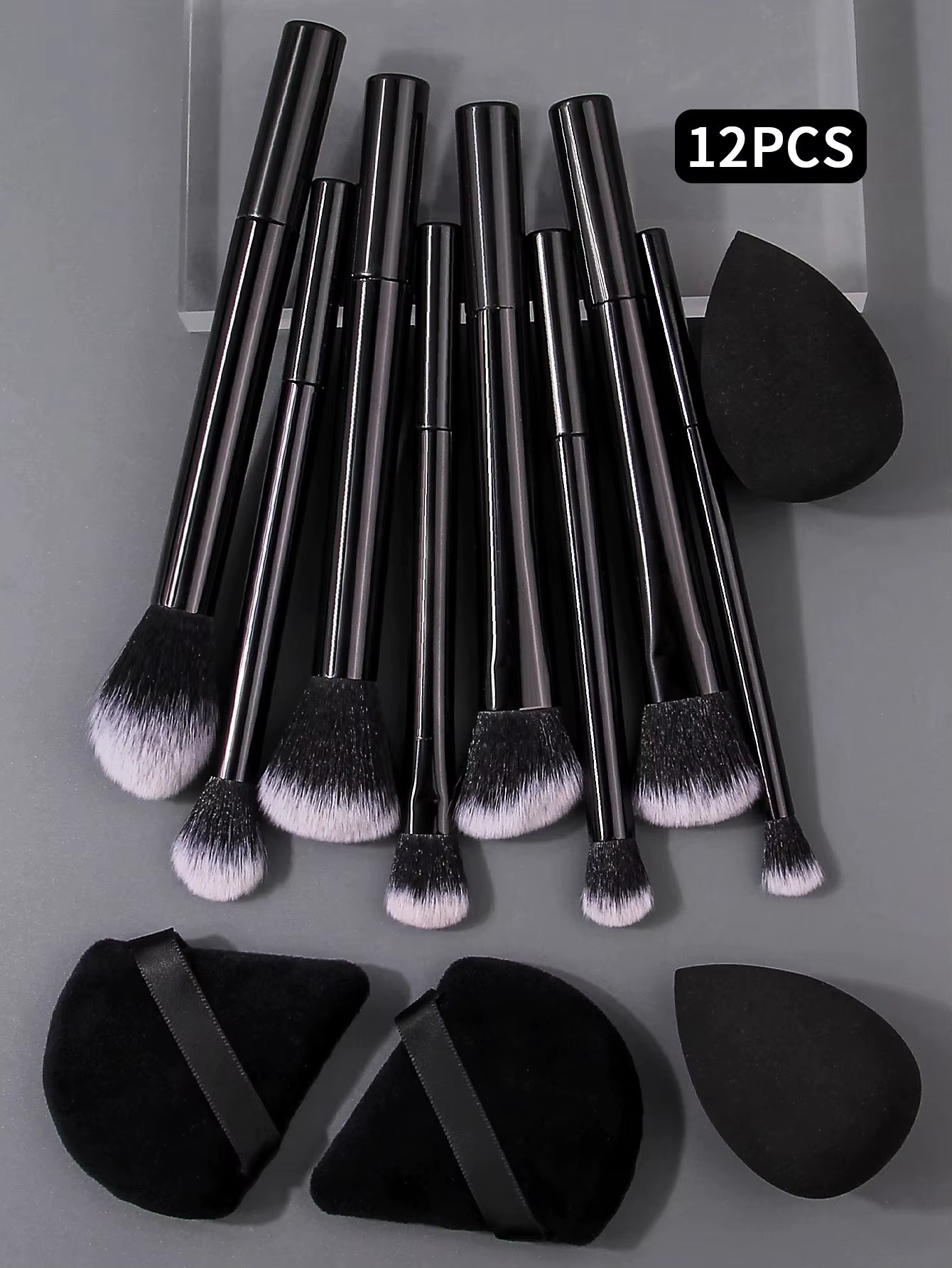 9Pcs Multifunctional Black Makeup Brush Set with 1Pc Beauty Egg,Soft Bristles for All Skin Types, Alcohol-Free Cosmetic Brushes