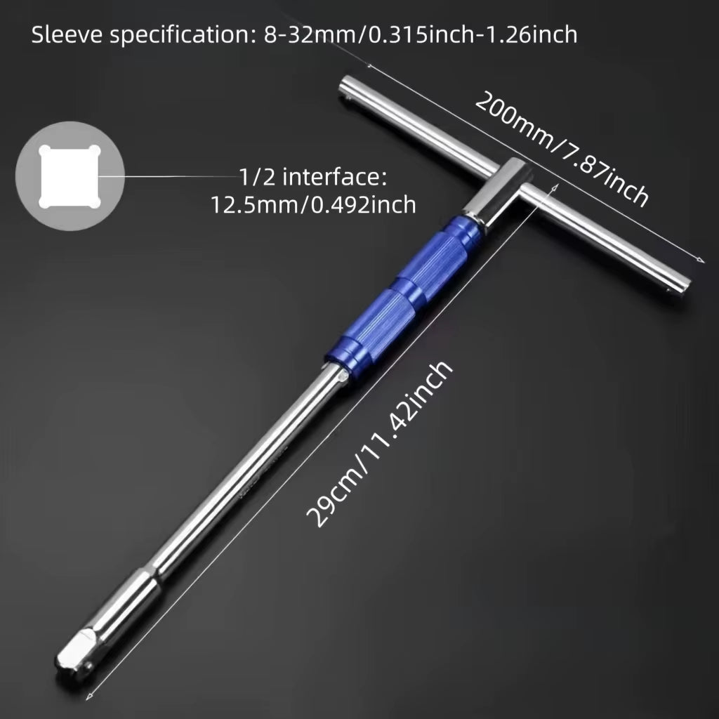 Multifunctional T-Handle Socket Wrench Set, Interchangeable Sockets and Lever Bar, Easy to Use Hand Tool for Repair Work