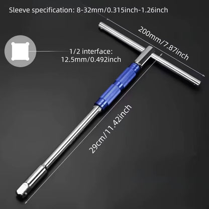 Multifunctional T-Handle Socket Wrench Set, Interchangeable Sockets and Lever Bar, Easy to Use Hand Tool for Repair Work