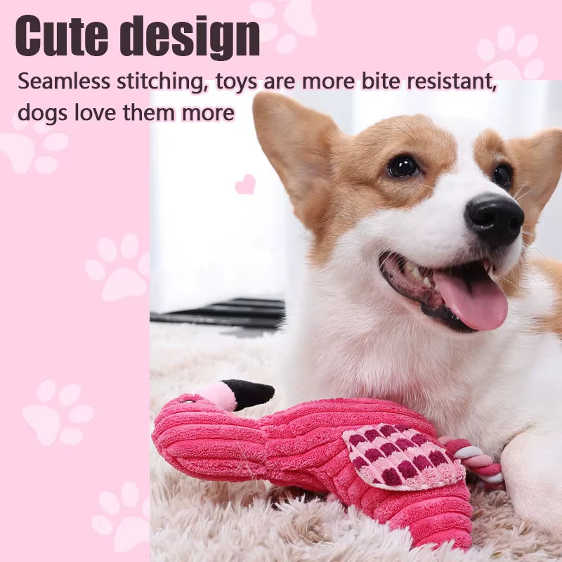 1PC Cute Flamingo Plush Dog Toys Funny Interactive Squeaky Chew Ropes Toys for Small Large Pets Teeth Cleaning Supplies