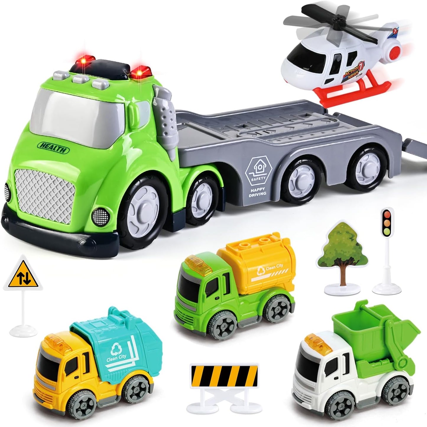 Toddlers Truck Toys,Boy Toys Gifts for 1 2 3 Years Old,5 in 1 Construction Transport Truck with Lights & Sounds,Ideal Birthday for Baby Toddler 12-18M+
