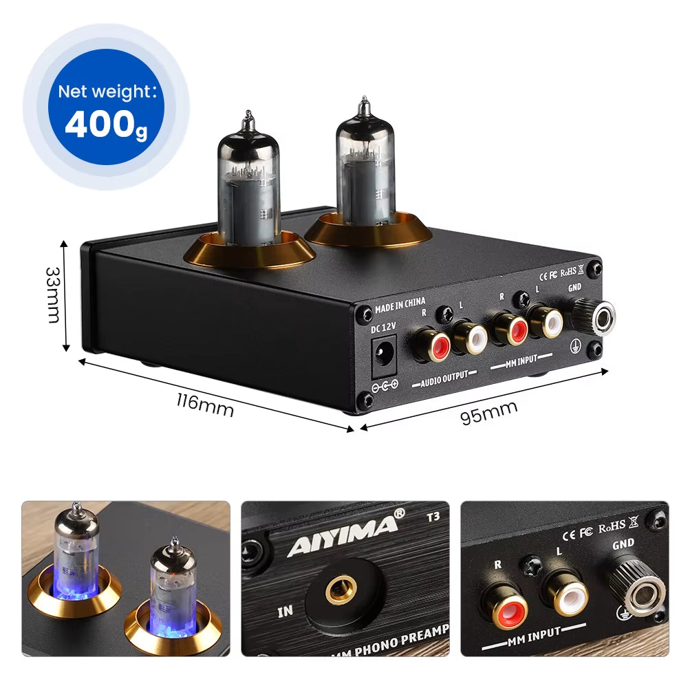 Hifi Vacuum 6A2 Tube MM Phono Turntable Preamplifier Hifi Stereo Phonograph Preamp Amplifier Vinyl Record Player DIY 12V