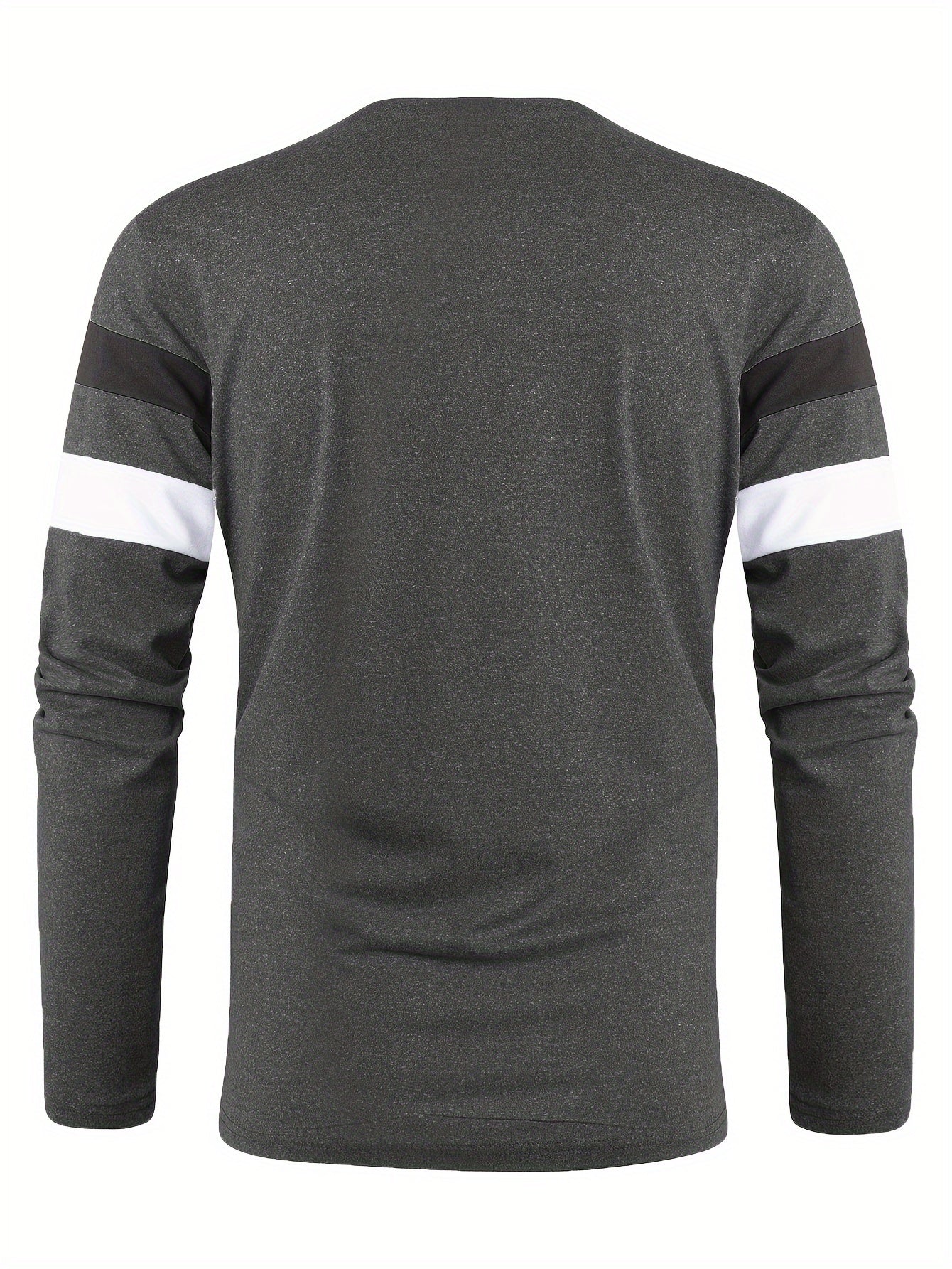 Men's Long Sleeve Crew Neck T-Shirt - Polyester Blend, Basic Solid Color with Color Block Detail, Slight Stretch Knit, Casual Sport Style, for Spring/Fall Beauty World Shop
