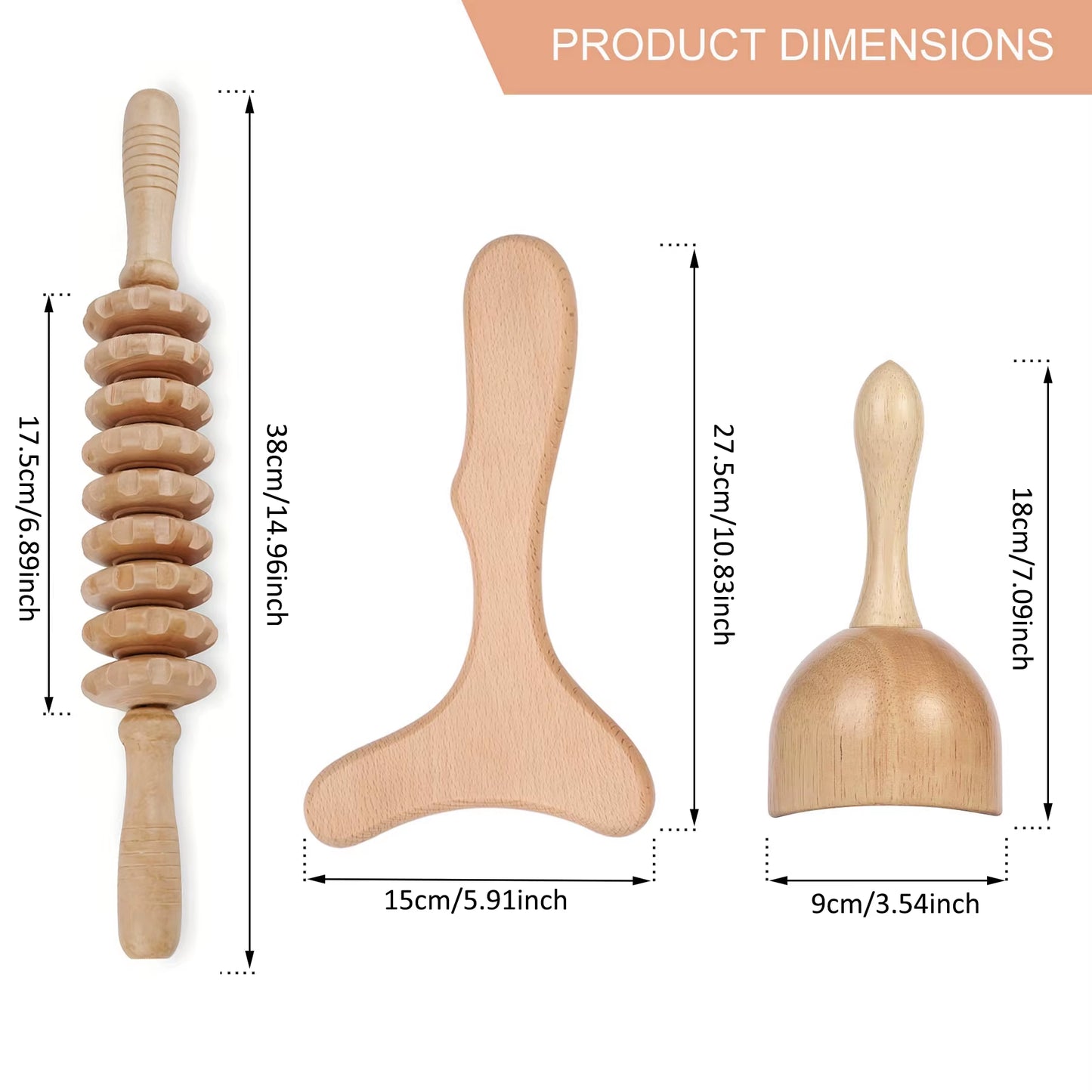 1Pc/3Pcs Wood Roller Massage Tools Lymphatic Drainage Maderoterapia Wooden Massager Gua Sha Tools for Body Contouring Shaping