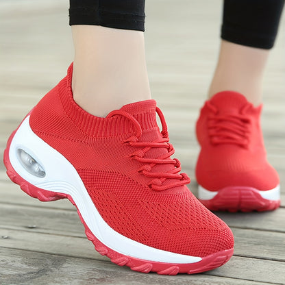 Women's Breathable Knit Chunky Sneakers, Casual Lace Up Outdoor Shoes, Comfortable Low Top Sport Shoes plus size