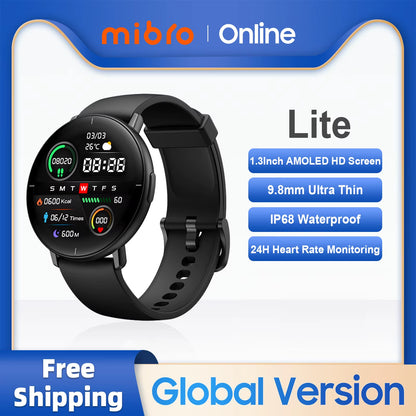 Lite Smartwatch Global Version 1.3Inch AMOLED HD Display IP68 Waterproof App Control Fitness Monitoring Bluetooth Watch