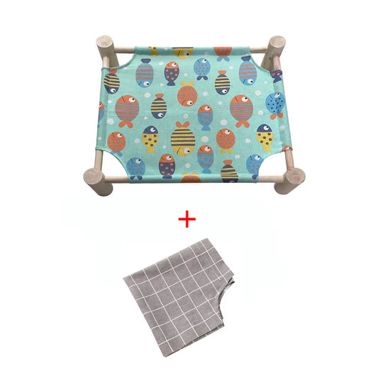 Cat and Dog Hammock Bed Wooden Cat Hammock Elevated Cooling Bed Detachable Portable Indoor Outdoor Pet Bed Suitable
