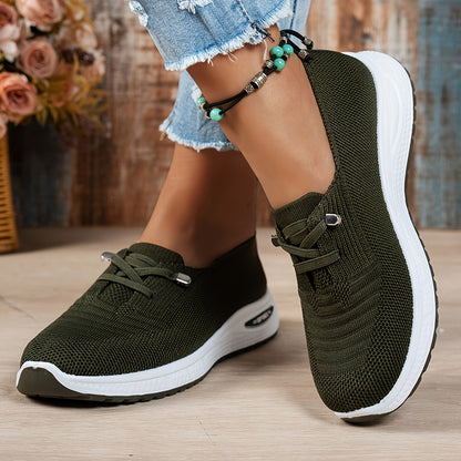Women's Fashion Sneakers - Breathable Mesh Upper, Lace-Up Flat Shoes, Comfortable Rubber Sole, Casual Sport Trainers, All-Season Wear, Casual Footwear | Laceup Sneakers | Breathable Mesh