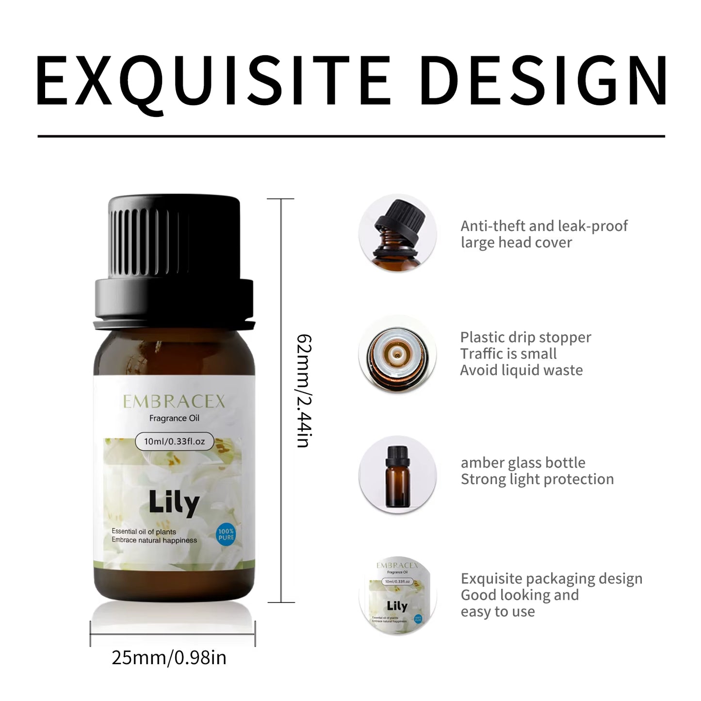 10Ml Lily Essential Oil Floral-Scented Essential Oils Bathing Hair Care Skin Care Facial Body Gifts Travel Size Diffuser Candle