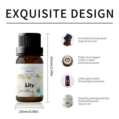 10Ml Lily Essential Oil Floral-Scented Essential Oils Bathing Hair Care Skin Care Facial Body Gifts Travel Size Diffuser Candle