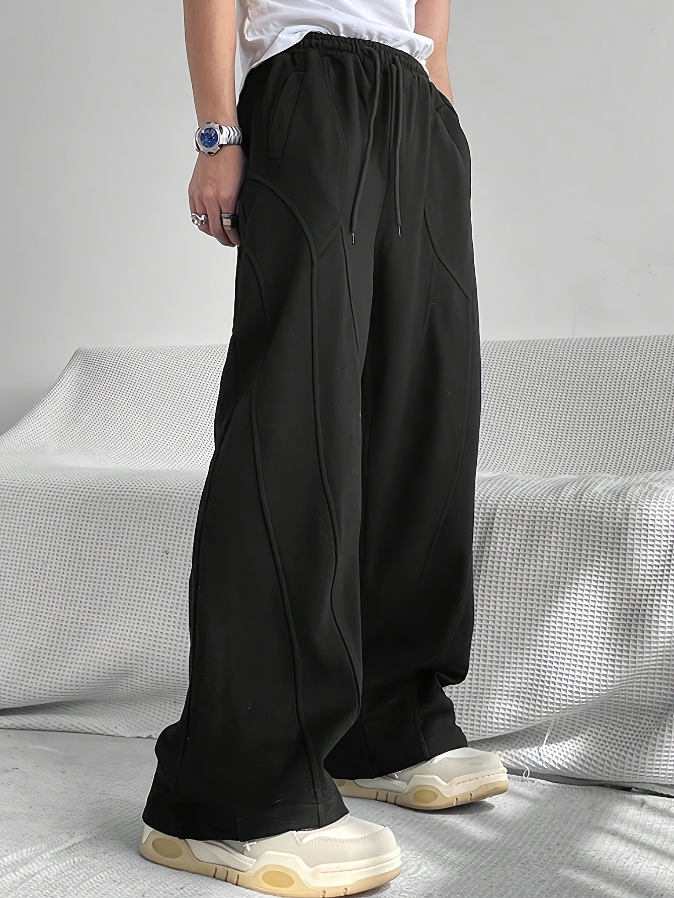 [Loose Fit Sweatpants For Sport] Men's Casual Loose Fit Wide Leg Drawstring Sweatpants, Lightweight Comfy Pants For Sport And Casual Wear