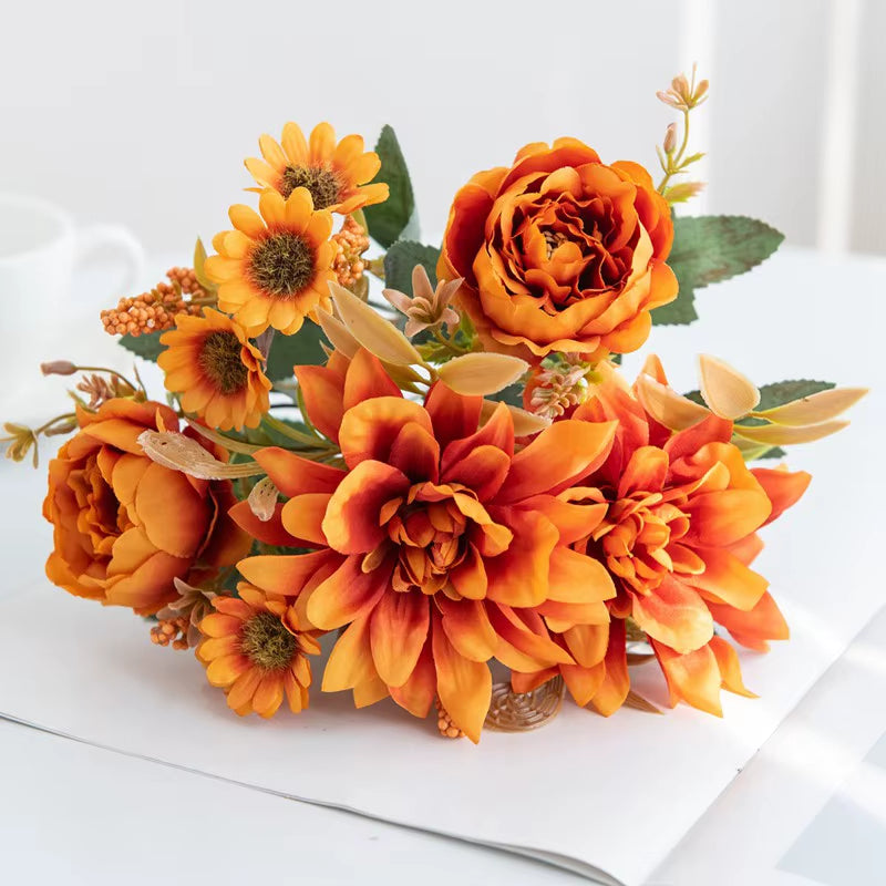 1Pc Hot Sale Artificial Flower Silk Dahlia Rose Daisy Christmas Home Decoration Bonsai Room Wedding Bridal Bouquet Party Diy Box