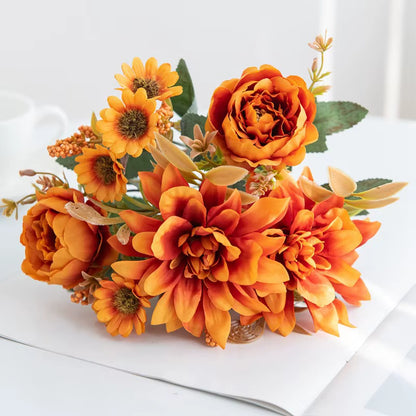1Pc Hot Sale Artificial Flower Silk Dahlia Rose Daisy Christmas Home Decoration Bonsai Room Wedding Bridal Bouquet Party Diy Box