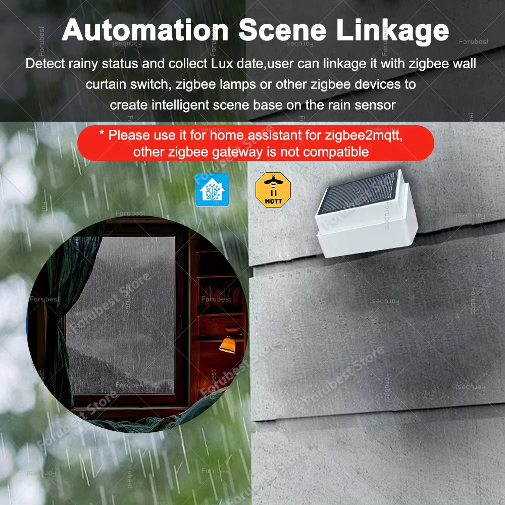 2 in 1 Zigbee Rain Sensor,Rainfall and Illuminance Detection Real-Time Monitoring Rainwater Detector Only for Home Assistant Z2M