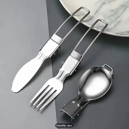 3Pcs/1Set Portable Outdoor Camping Travel Picnic Foldable Stainless Steel Cutlery Set Spoon Fork Knife Tableware Outdoor Travel