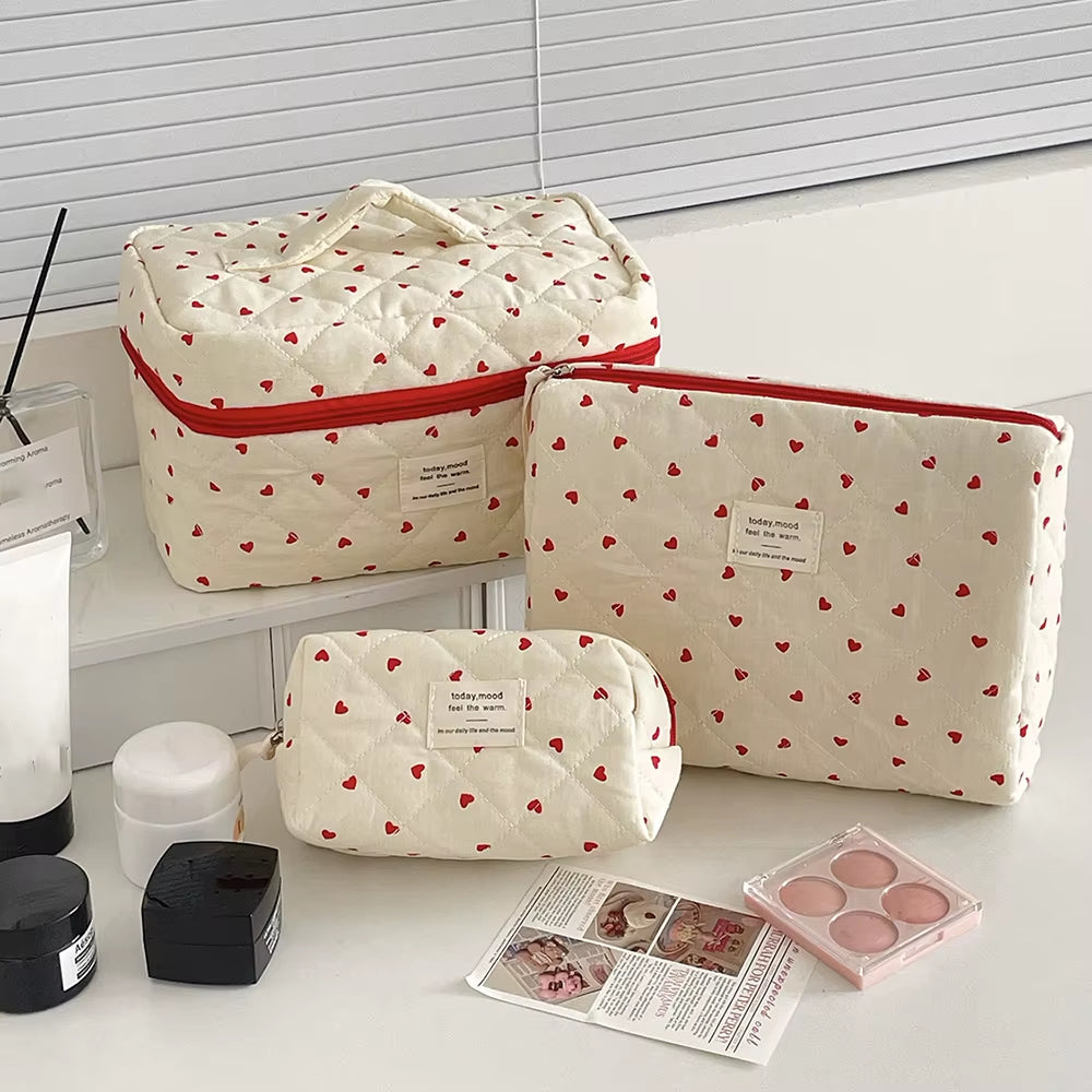 Fashion Ins Heart Women Quilting Makeup Bag Large Capacity Toiletry Cosmetic Storage Pouch Handbag Ladies Zipper Makeup Bag