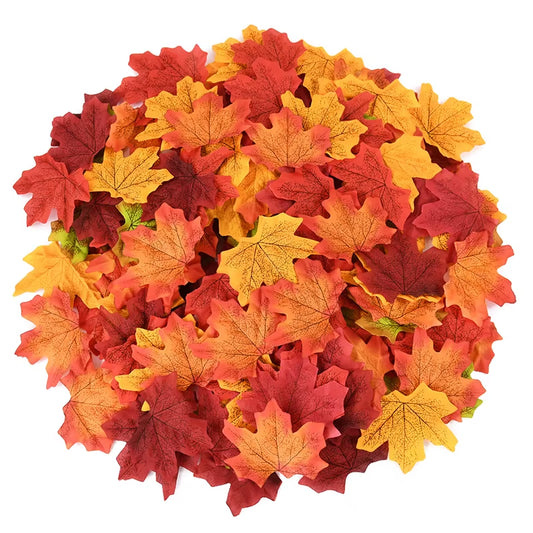 50/200Pcs Artificial Maple Leaves Autumn Silk Fall Leaf for Thanksgiving Halloween Christmas Home Decoration Wedding Party Craft