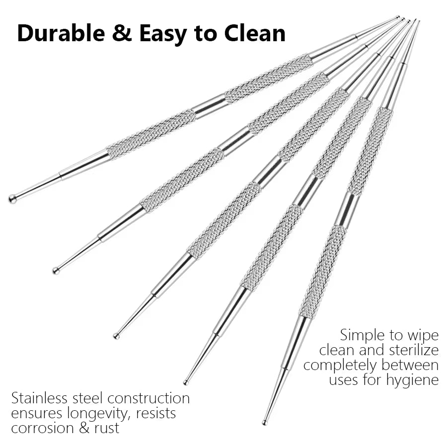 5Pcs Nail Art Dotting Pen Dual End Stainless Steel Design Painting Picking Dot Rhinestones Crystal Gems Acrylic Manicure Tools