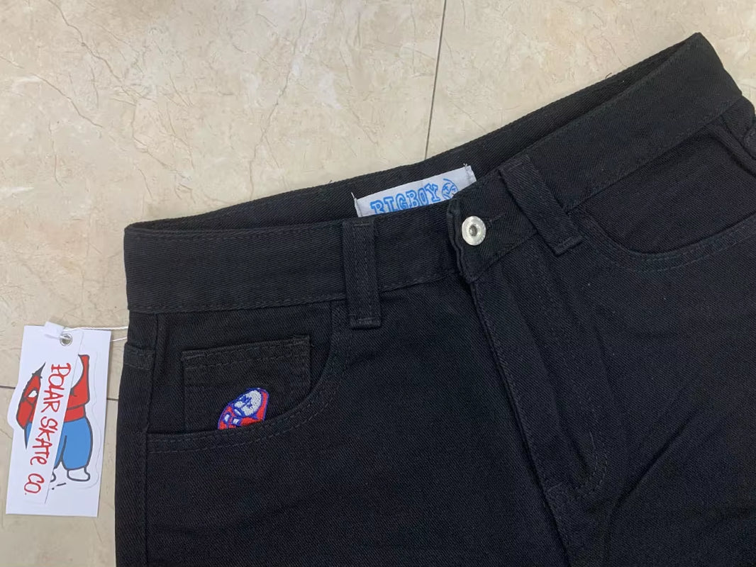 Embroidery Jeans Y2K Pants Streetwear Gothic Cartoon Blue Baggy Jeans Retro Punk Rock High Waist Denim Trousers