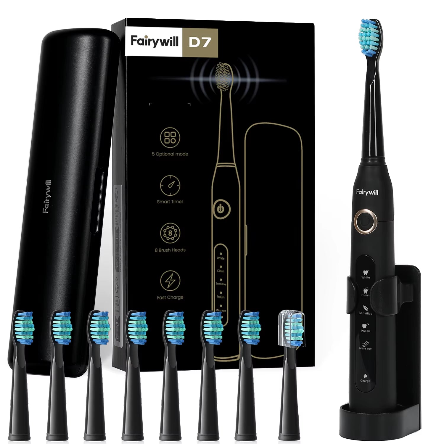 FW507 Electric Sonic Toothbrush USB Charger Tooth 8Brush Replacement Waterproof Electronic Toothbrush with Travel Case