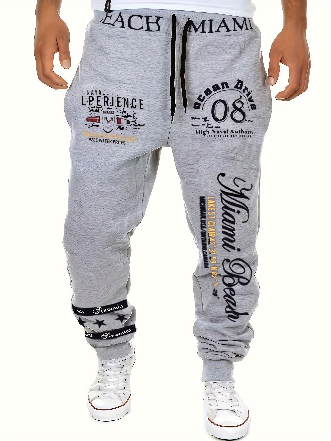Men's Casual Letter Print Cuffed Drawstring Sweatpants, Lightweight Comfy Pants For Sport And Casual Wear
