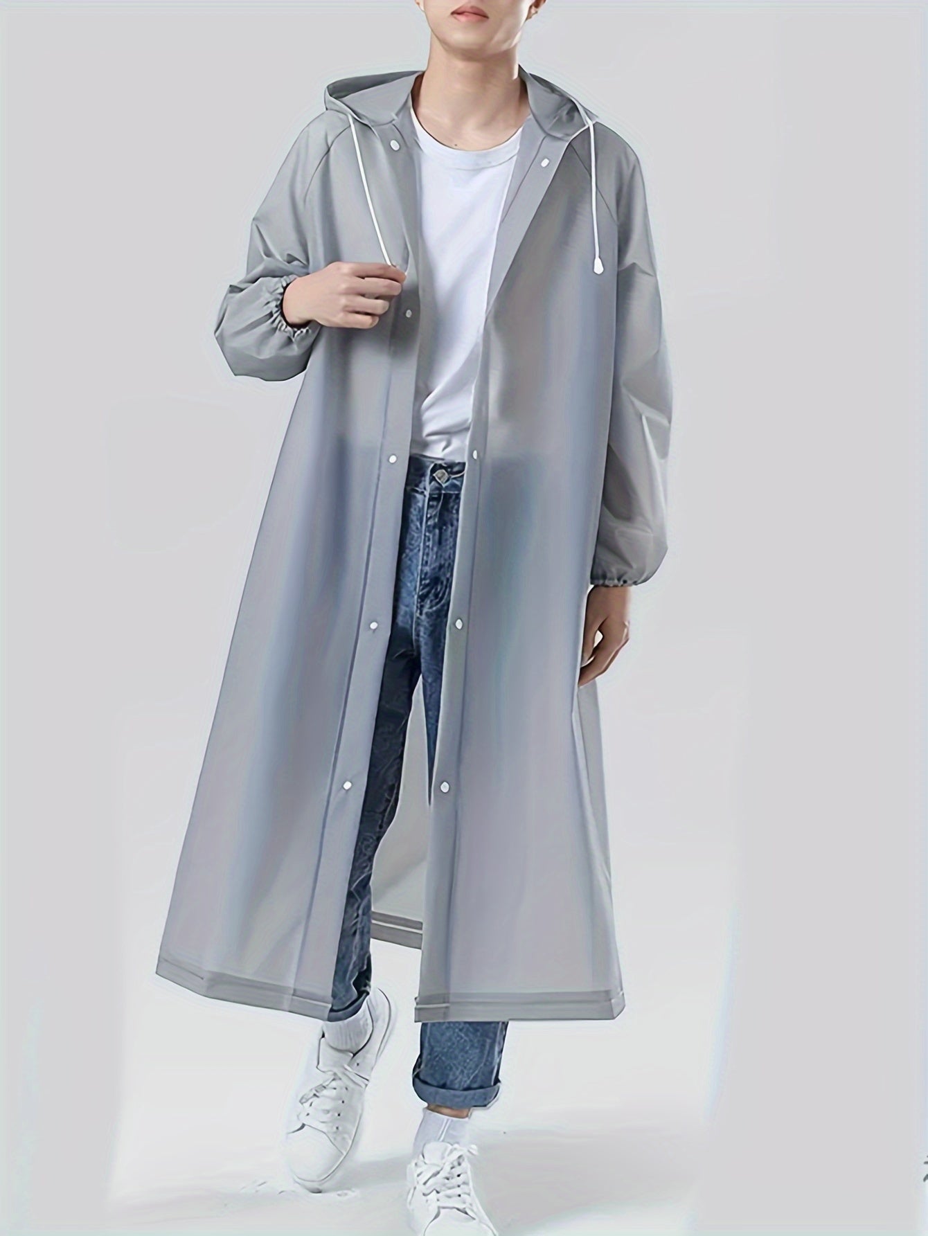 Gray EVA Raincoat - Windproof, Waterproof, Full-Body Thickened Jacket for Travel, Cycling, Hiking - Portable, Elastic Cuffs, Buttoned Closure Beauty Fashion