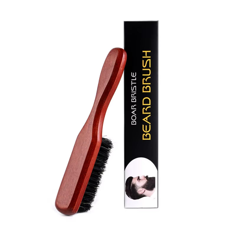 1Pc Brush Beard Grooming Brush Wood Handle Boar Bristle Barber Hair Styling Comb Traightens and Promotes Beard Growth