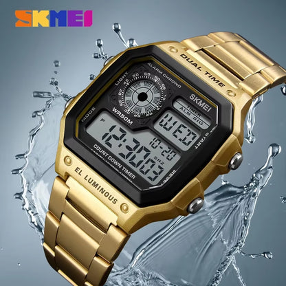 1335 Digital Watch for Men Retro Sports Waterproof Chrono Electronic Mens Wristwatches Stainless Steel Clock Reloj Hombre