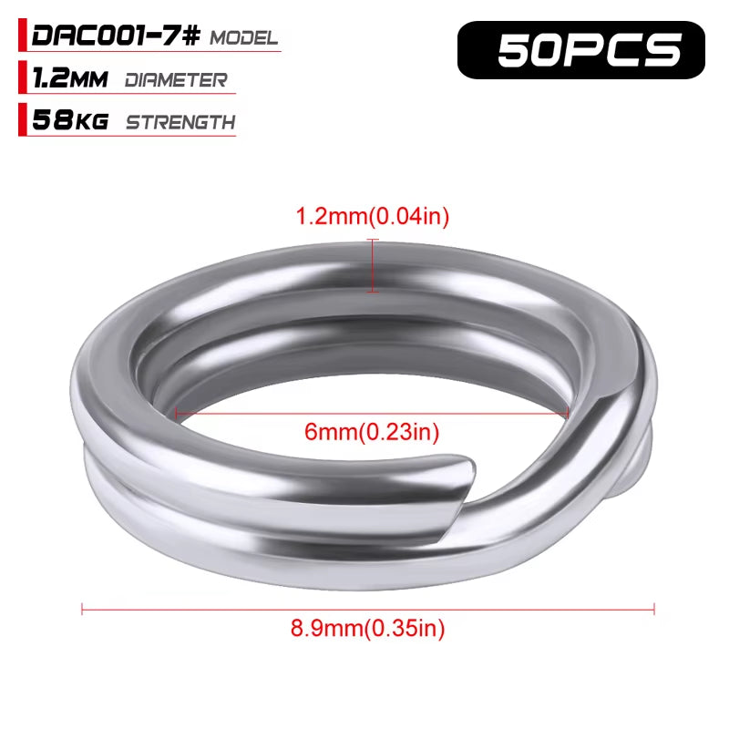 PROBEROS 50Pcs Fishing Split Rings for Crankhard Bait Silver Stainless Steel 0#-12# Fishing Connector Accessories Tackle