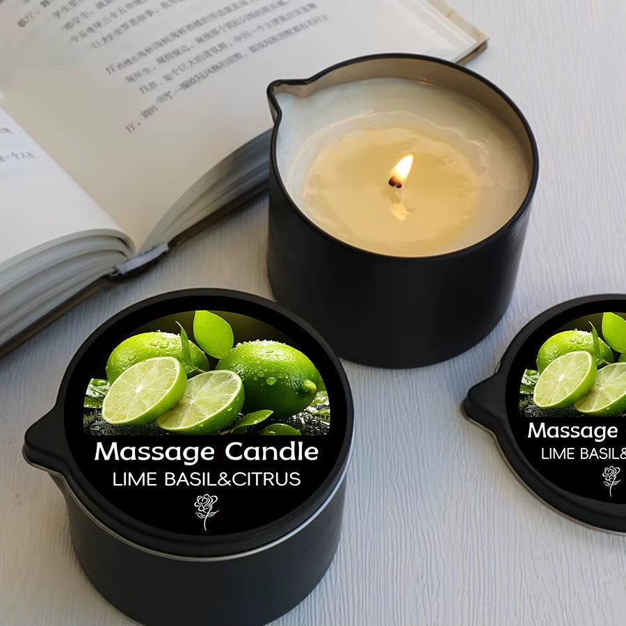 Massage Candle - Essential Oil- Lime Basil&Citrus, 2Oz/56.7G Melts into Warm Massage Oil - Massage Oil Candle, Pour Spout