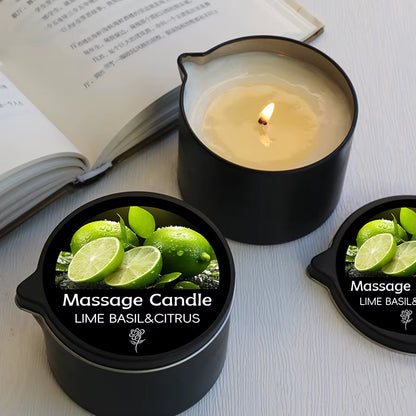 Massage Candle - Essential Oil- Lime Basil&Citrus, 2Oz/56.7G Melts into Warm Massage Oil - Massage Oil Candle, Pour Spout