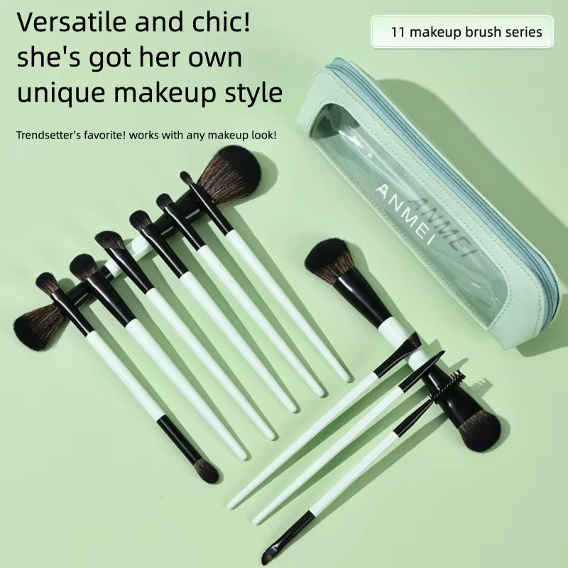 Dual-Ended Makeup Brush Set 11PCS with Foundation Brush Contour Brush for Blush Eyeshadow Concealer Blending Kit