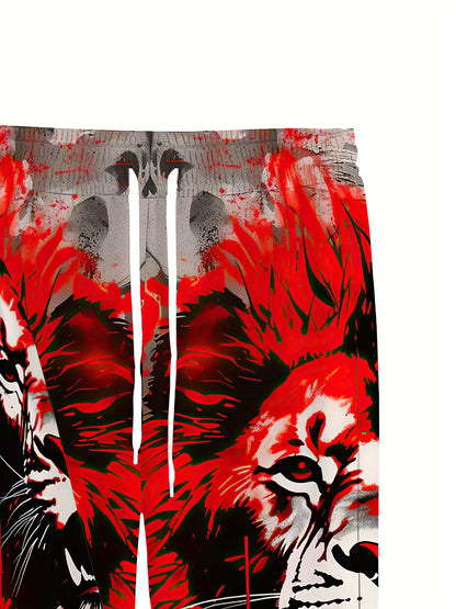 Plus Size Men's Fashion 3D Lion Print 2pcs Sportswear Set Fashion Long Sleeve Hoodie and Sport Trousers Suitable for Spring and Autumn Outdoor, PLUS SIZE Beauty World Shop