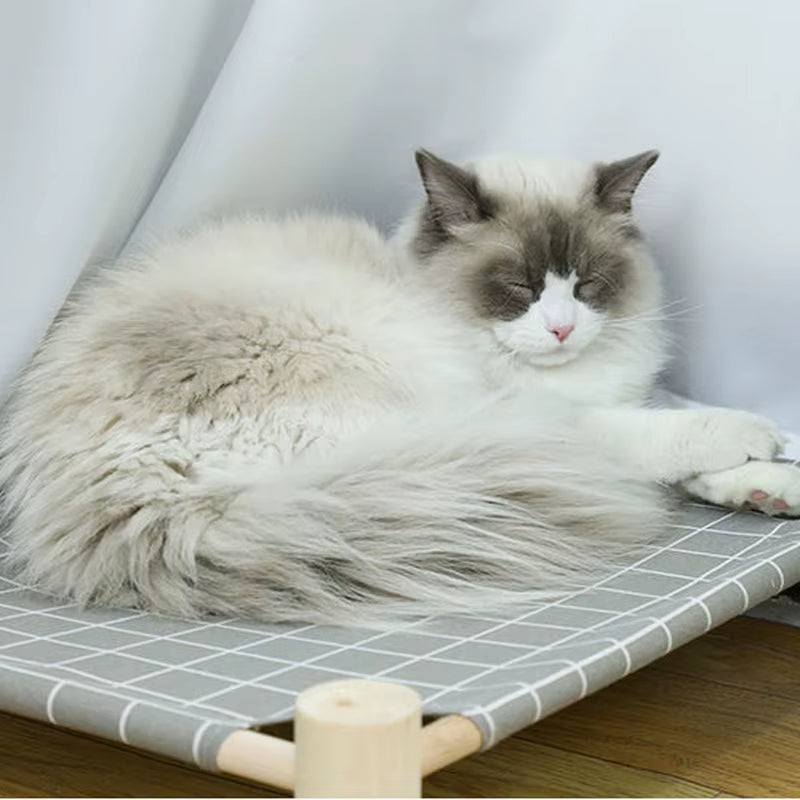 Cat and Dog Hammock Bed Wooden Cat Hammock Elevated Cooling Bed Detachable Portable Indoor Outdoor Pet Bed Suitable