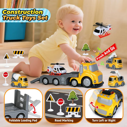 Toddlers Truck Toys,Boy Toys Gifts for 1 2 3 Years Old,5 in 1 Construction Transport Truck with Lights & Sounds,Ideal Birthday for Baby Toddler 12-18M+