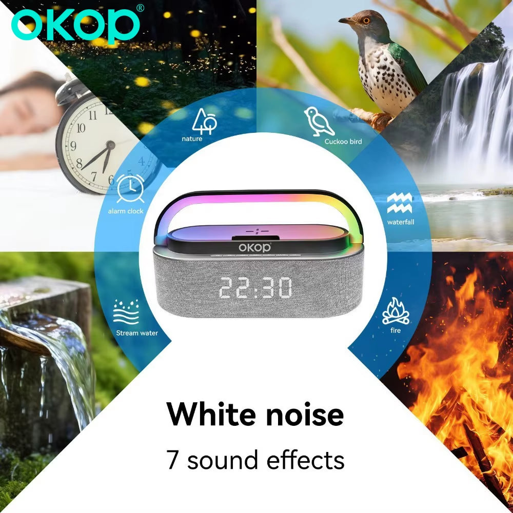 Bluetooth Speaker Clock Alarm Phone 15W Wireless Charging White Noise Portable High Tone Speaker IPX7 Waterproof Outdoo USB