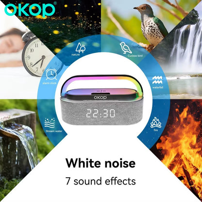 Bluetooth Speaker Clock Alarm Phone 15W Wireless Charging White Noise Portable High Tone Speaker IPX7 Waterproof Outdoo USB
