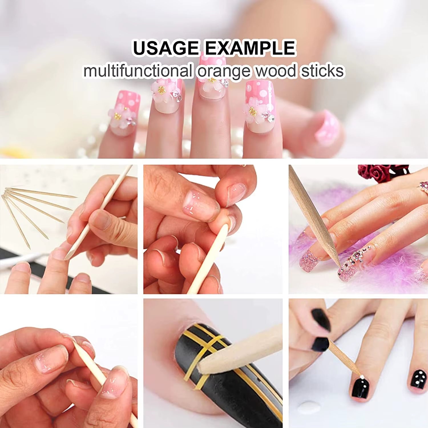 100/50Pcs Nail Art Pusher Orange Wood Sticks Cuticle Pusher Remover Rhinestones Dotting Removal Manicure Pedicure Care Tools