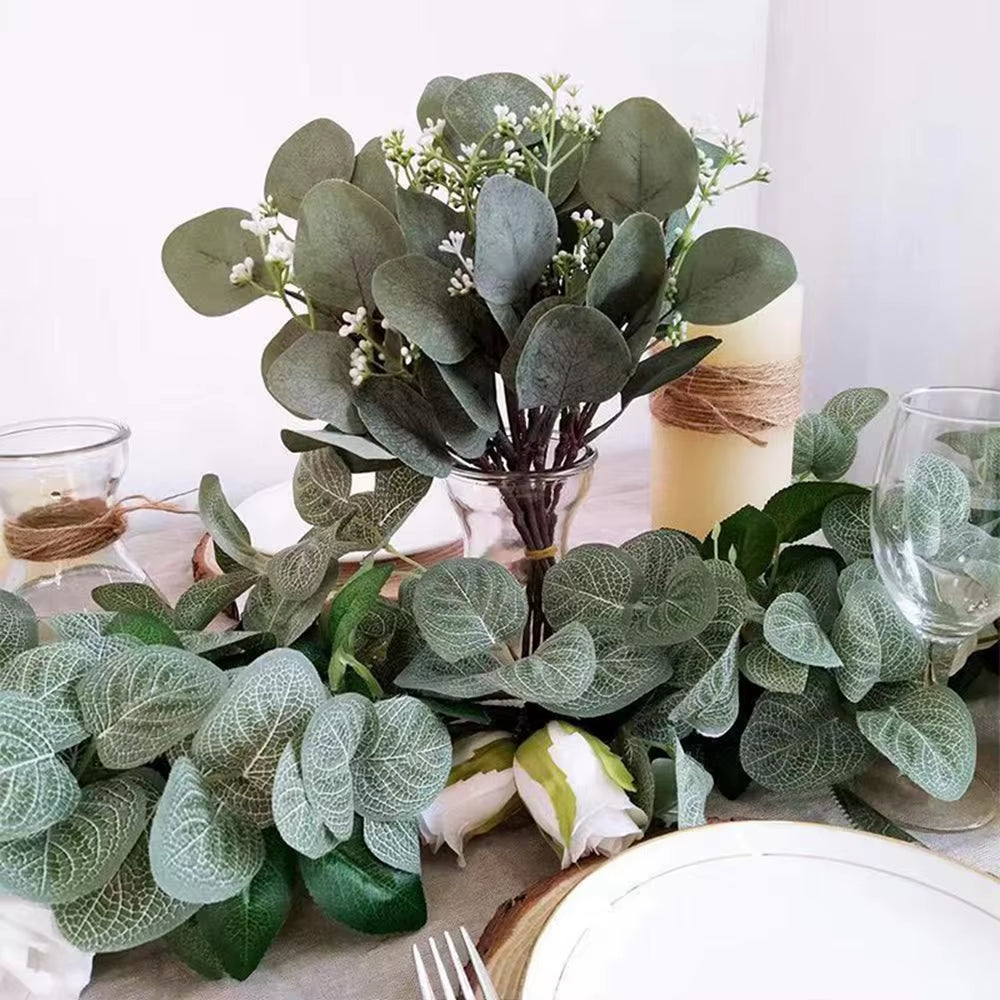 Artificial Eucalyptu Leaves Stems Eucalipto Branche Carrying Fruit Christmas Floral Bouquets Wedding Holiday Greenery Home Decor