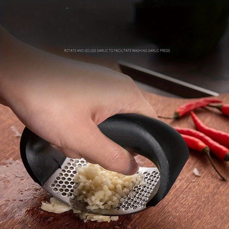 1pc Garlic Crusher Manual Ring Black Vegetable Cutter Kitchen Vegetable And Fruit Gadgets Masher Stainless Steel Garlic Press Chopping Accessories for restaurants/supermarkets Beauty Fashion