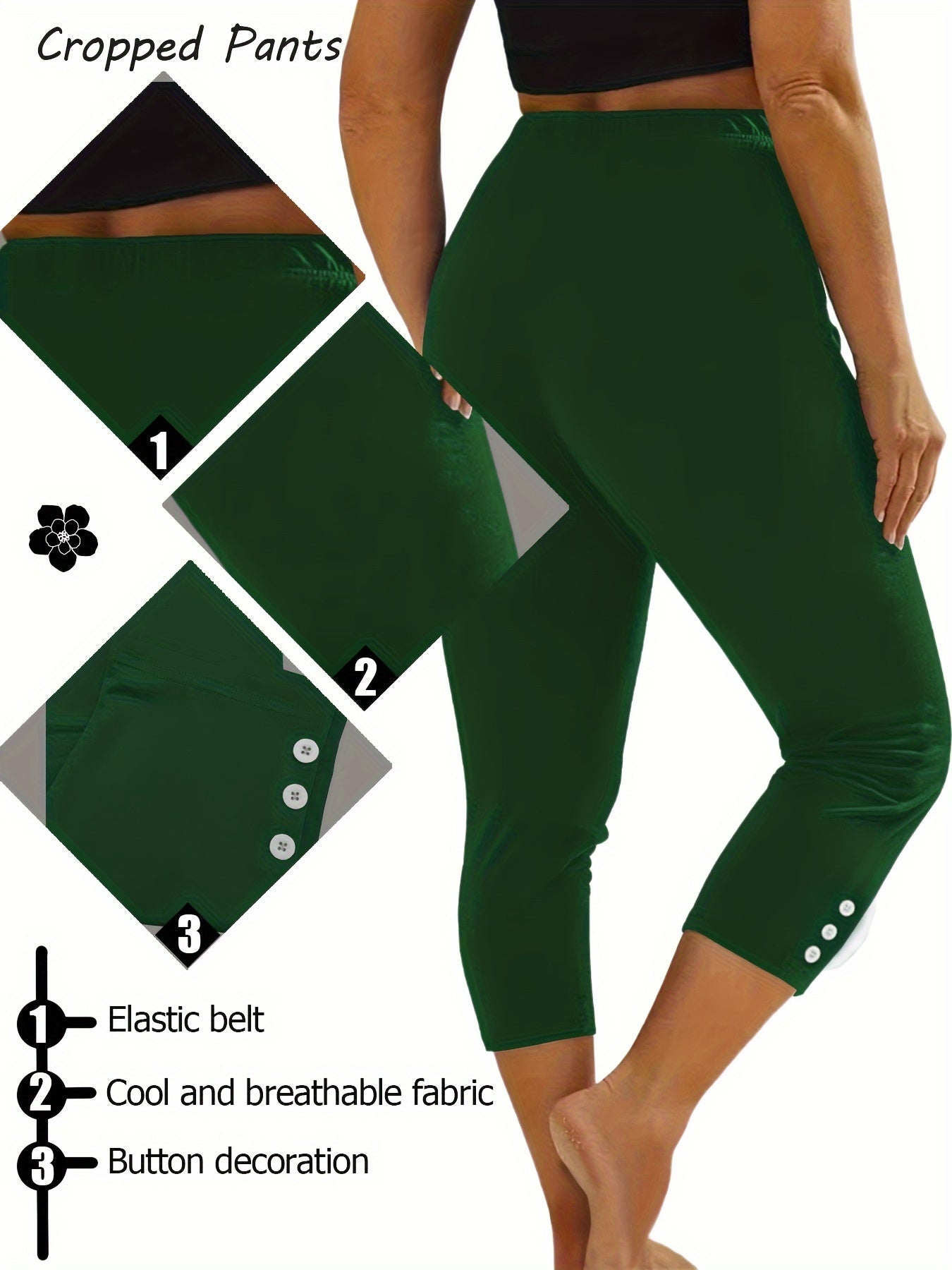 6-Pack Women's Fashion Sport Cropped Leggings, Casual Skinny Yoga Pants With Button Accents, Stretch Activewear, Multiple Colors Beauty World Shop