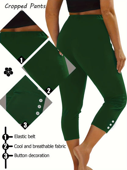 6-Pack Women's Fashion Sport Cropped Leggings, Casual Skinny Yoga Pants With Button Accents, Stretch Activewear, Multiple Colors Beauty World Shop