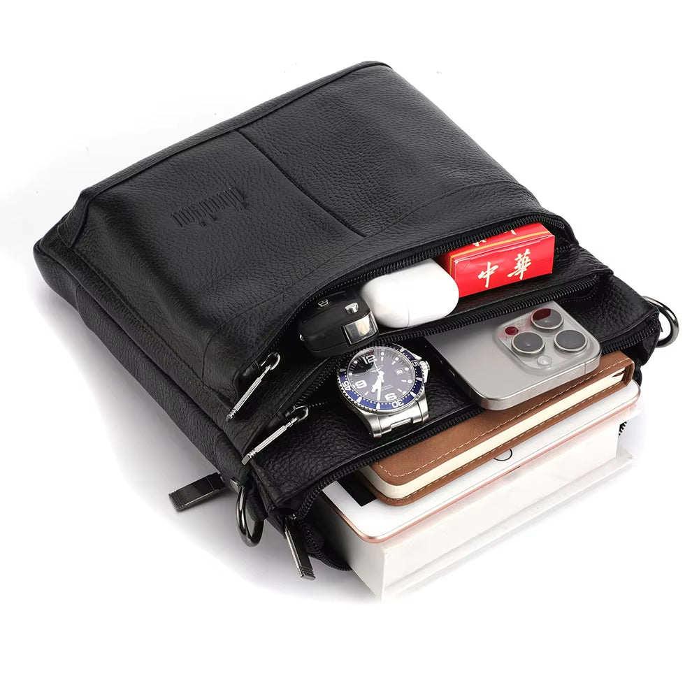 Men'S Leather Messenger Bag Business Shoulder Bag Small Crossbody Bag Multi Function Messenger Bag Men'S Travel Bag