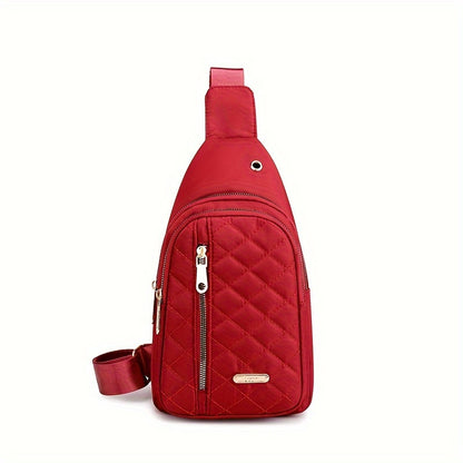 Stylish Embroidered Love Nylon Chest Bag - Water-Resistant, Adjustable Shoulder Strap, Multiple Pockets, Perfect for Outdoor Travel, Hiking, Camping, and Daily Use - Simple, Fashionable, and Practical Messenger Bag Beauty Fashion